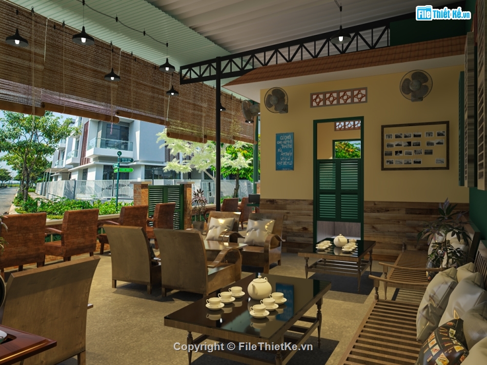 3dxmax cafe,Phối cảnh Quán cafe,Retro Bao Cấp,quán cafe,file thiết kế,bản vẽ autocad