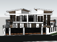 Biệt thự 2 tầng song lập sketchup