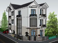 Biệt thự 3 tầng đẹp file sketchup 8x18m