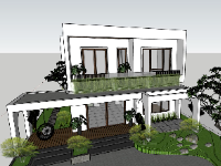 File sketchup biêt thự 2 tầng hiện đại 10x17.3m