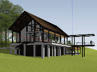 File sketchup nhà gỗ homestay trên đồi