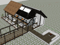 File sketchup quán cafe sân vườn,File Sketchup quán cafe,Sketchup,quán cafe,nhà gỗ