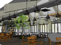 Mẫu 3d sketchup nội thất quán cafe