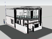 nhà phố 2 tầng,sketchup nhà phố 2 tầng,nhà phố hiện đại