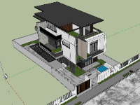 Model sketchup biệt thự 3 tầng 9.6x22.7m