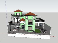 Ngoại thất biệt thự 2 tầng sketchup