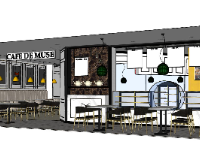 Nội thất quán cafe hiện đại sketchup