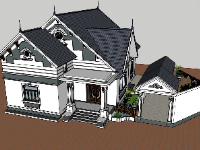 biệt thự 1 tầng,sketchup biệt thự 1 tầng,ngoại cảnh biệt thự