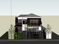 Sketchup Biệt thự 2 tầng 10.7x22.9m đẹp