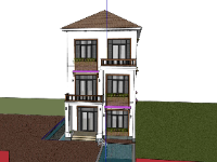 biệt thự 3 tầng,sketchup biệt thự,phối cảnh biệt thự,biệt thự hiện đại