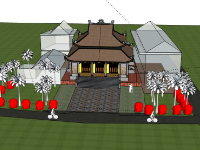 Sketchup Chùa 16x22m đẹp