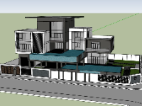 Sketchup mẫu biệt thự 2 tầng 2 mặt tiền