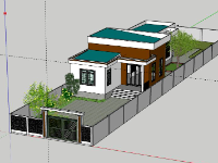 Sketchup thiết kế Nhà 1 tầng 8x24m