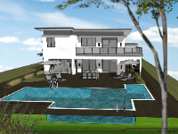 Thiết kế mẫu sketchup biệt thự 2 tầng có hồ bơi