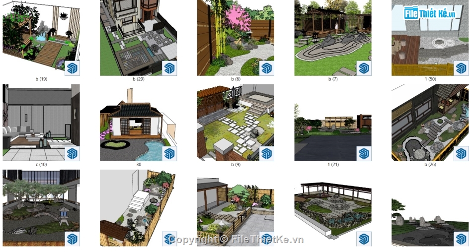 sketchup tiểu cảnh sân vườn,tiểu cảnh sân vườn,file sketchup tiểu cảnh,cảnh quan sân vườn