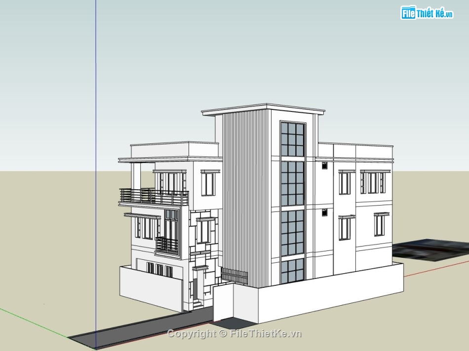 biệt thự hiện đại,biệt thự 3 tầng,file sketchup biệt thự 3 tầng