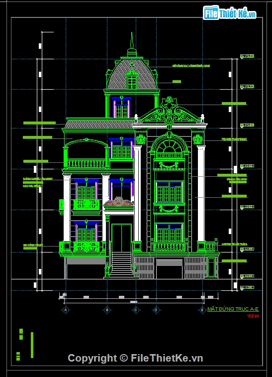 cad biệt thự,thiết kế biệt thự đầy đủ,biệt thự 3 tầng,file cad biệt thự 3 tầng