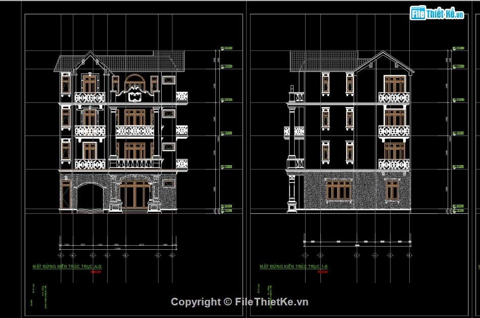 file thiết kế biệt thự,thiết kế tân cổ điển,biệt thự tân cổ,biệt thự 4 tầng