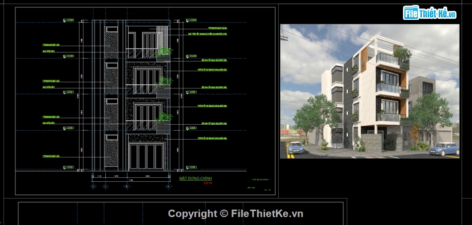 nhà 4 tầng,bản vẽ nhà phố 4 tầng,file cad nhà phố 4 tầng