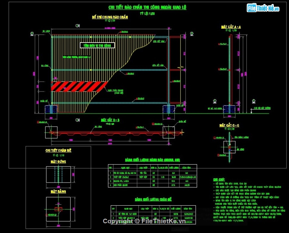 rào chắn thi công,Bản vẽ thi công rào chắn,file cad thi công rào chắn,mẫu bản vẽ cad rào chắn