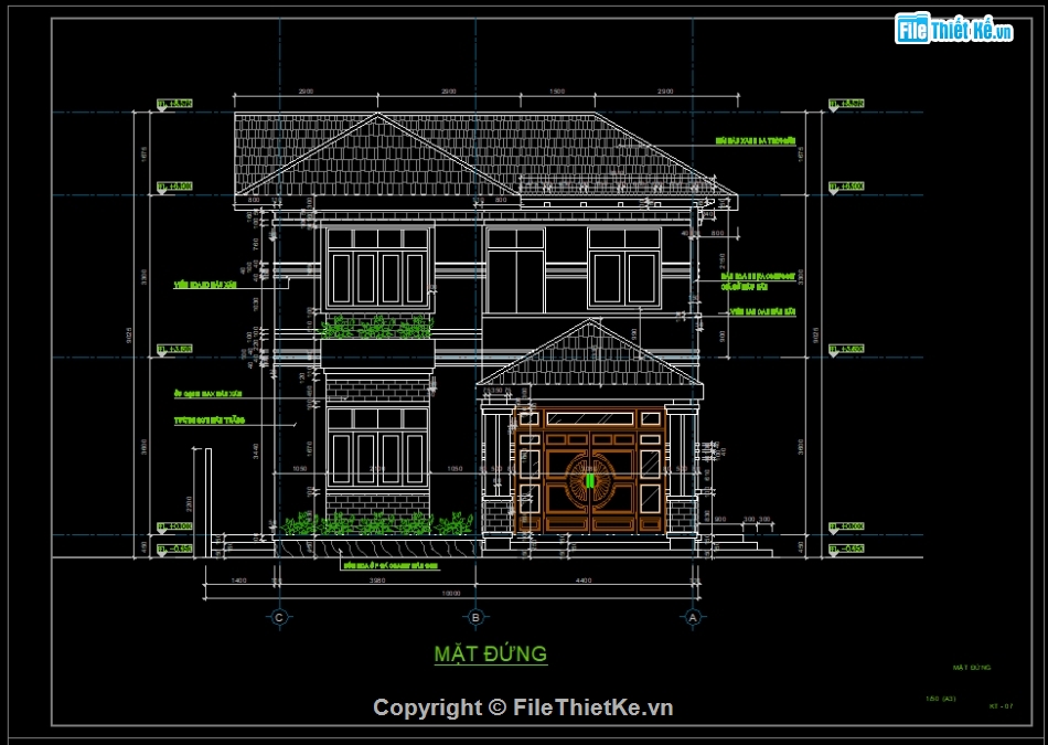 biệt thự 2 tầng,bản vẽ cad,kiến trúc biệt thự