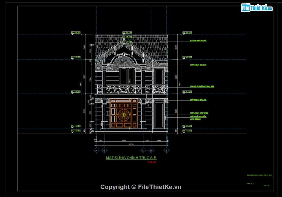 biệt thự 2 tầng,bản vẽ cad,bản vẽ biệt thự