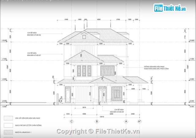 Biệt thự 3 tầng,Biệt thự 3 tầng 9.7x19.5m,bản vẽ cad biệt thự 3 tầng,Biệt thự 3 tầng cộng phối cảnh