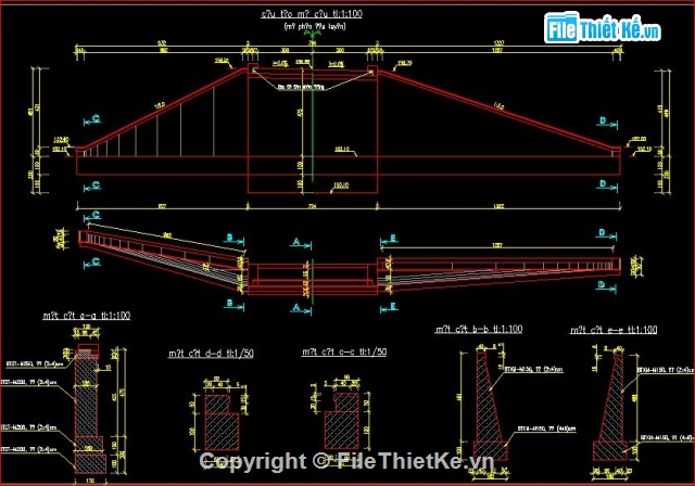 Bản vẽ cad mố cầu,mố cầu tường cánh cầu kích thước 6m,thiết kế mố cầu tường