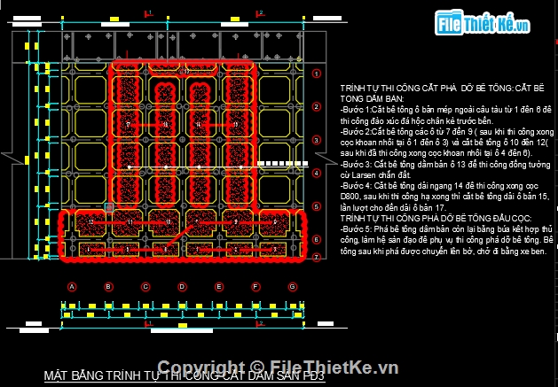 Bản vẽ cad phá dỡ kết cầu sàn bê tông thi công cọc,phá dỡ sàn bê tông,đục bê tông sàn biện pháp cọc biển,Bản vẽ cad đục bê tông sàn