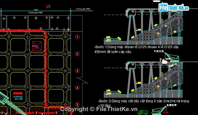 Bản vẽ cad phá dỡ kết cầu sàn bê tông thi công cọc,phá dỡ sàn bê tông,đục bê tông sàn biện pháp cọc biển,Bản vẽ cad đục bê tông sàn