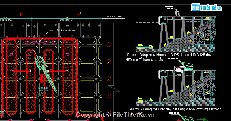 Bản vẽ cad phá dỡ kết cầu sàn bê tông thi công cọc,phá dỡ sàn bê tông,đục bê tông sàn biện pháp cọc biển,Bản vẽ cad đục bê tông sàn