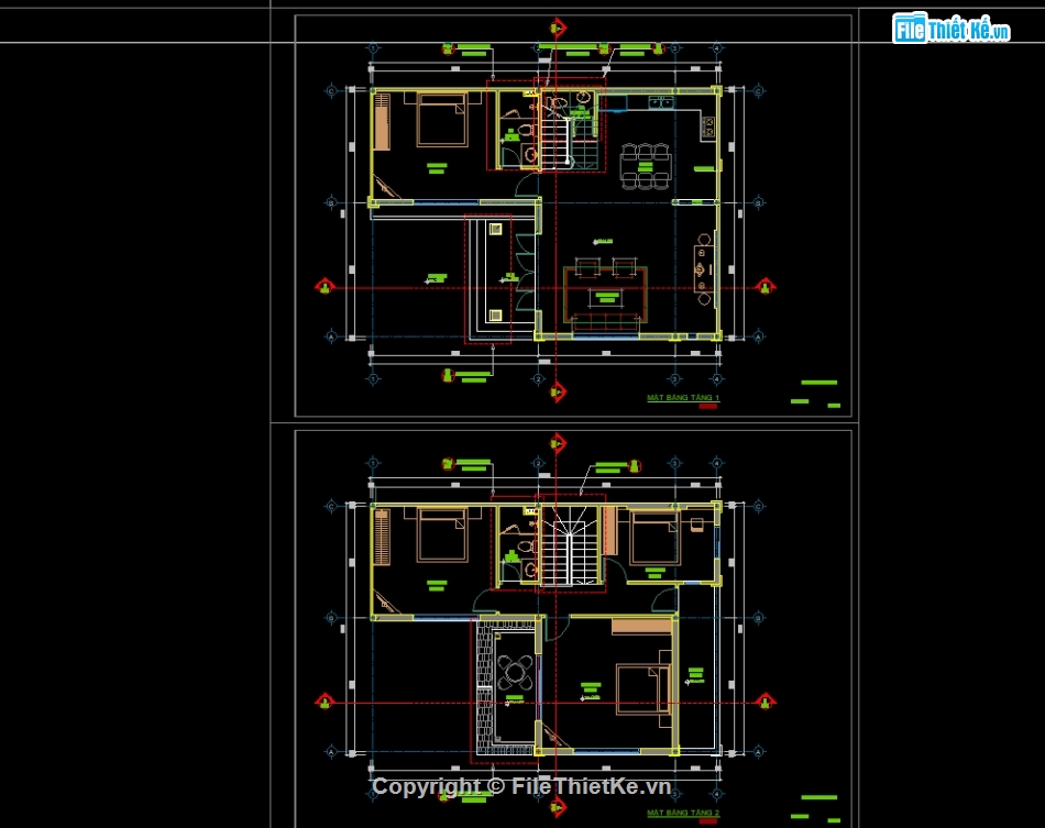 cad biệt thự,thiết kế biệt thự 2 tầng đẹp,bản vẽ biệt thự 2 tầng