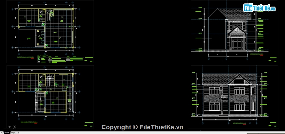 cad biệt thự,thiết kế biệt thự 2 tầng đẹp,bản vẽ biệt thự 2 tầng