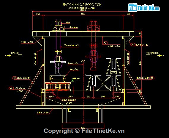 lao dầm bằng giá pooctic,lao lắp dầm bằng giá pooc tic,bản vẽ cấu tạo giá pooctic