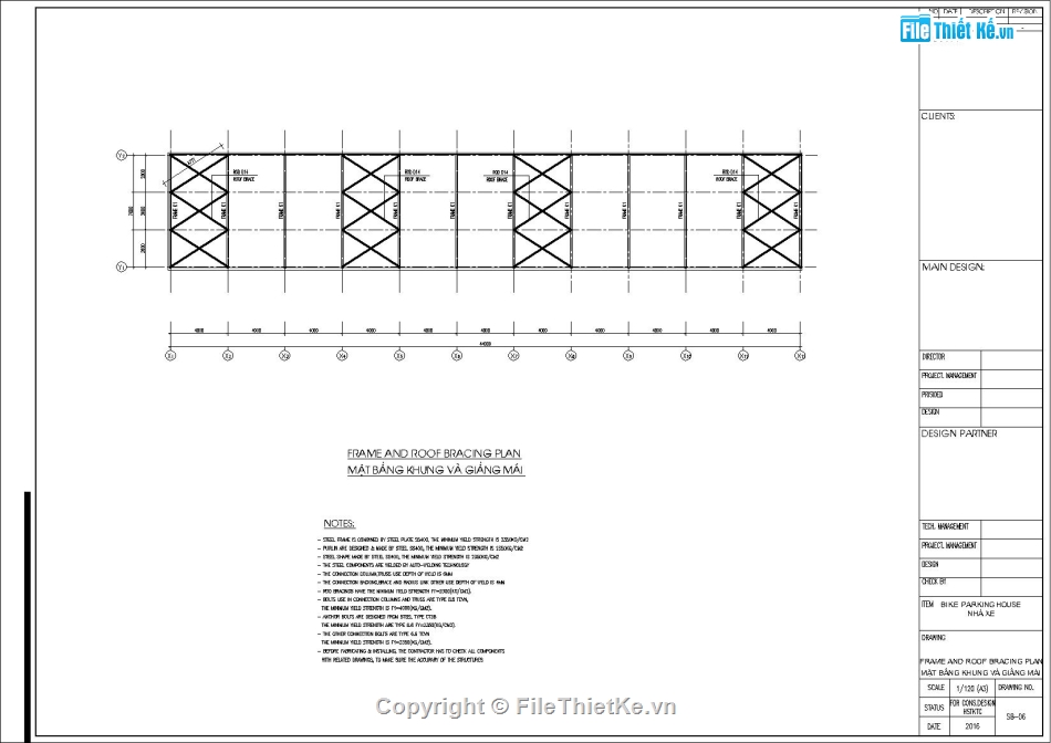 Kết cấu vì kèo 8m,Kết cáu bán kèo 8m,File Autocad kết cấu nhà để xe,Kết cấu nhà xe 8x44m,bản vẽ nhà để xe khung thép,Kết cấu nhà xe khung kèo mái tôn