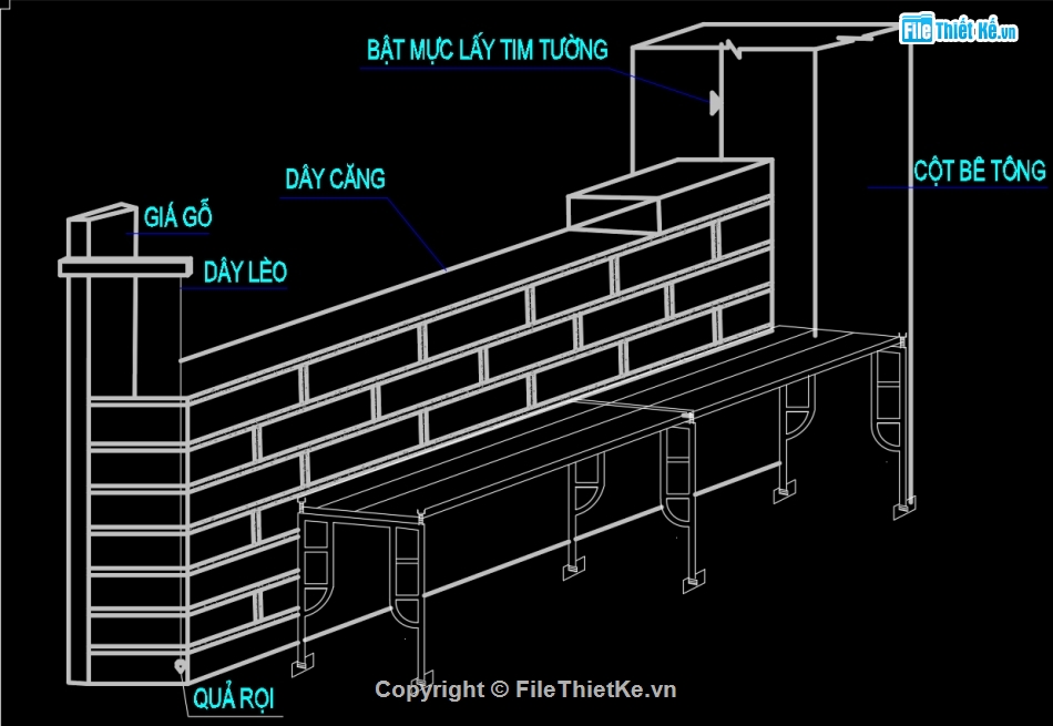 biện pháp thi công tường,Bản vẽ thi công,Bản vẽ  cad biện pháp thi công