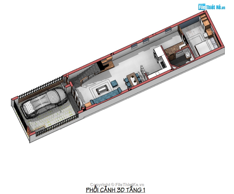 bản vẽ nhà gác lửng 4x15m,nhà gác lửng mặt tiền 4m,Nhà gác lửng,Nhà cấp 4 gác lửng