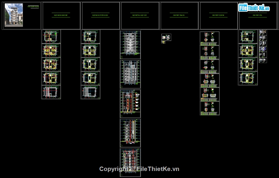 bản vẽ kiến trúc,nhà 7 tầng,kiến trúc 7 tầng,bản vẽ nhà trọ,nhà cho thuê 7 tầng