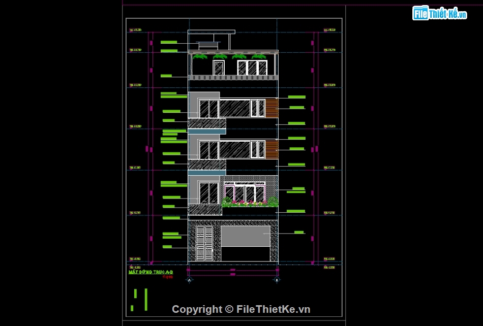 nhà 4 tầng,bản vẽ cad,bản vẽ kiến trúc