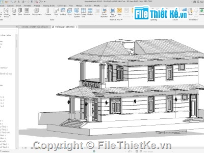 revit nhà 2 tầng,file revit nhà 2 tầng,bản vẽ revit nhà 2 tầng,revit nhà mái nhật 2 tầng