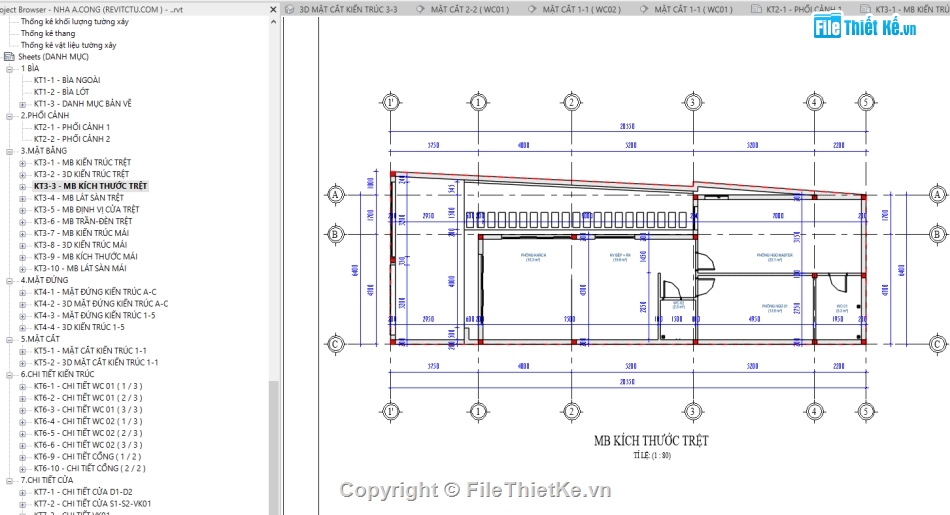 Revit nhà 1 tầng 7x14m,nhà phố 1 tầng 7x14m,File revit nhà phố 1 tầng,Kiến trúc nhà phố 1 tầng,bản vẽ revit nhà phố 1 tầng