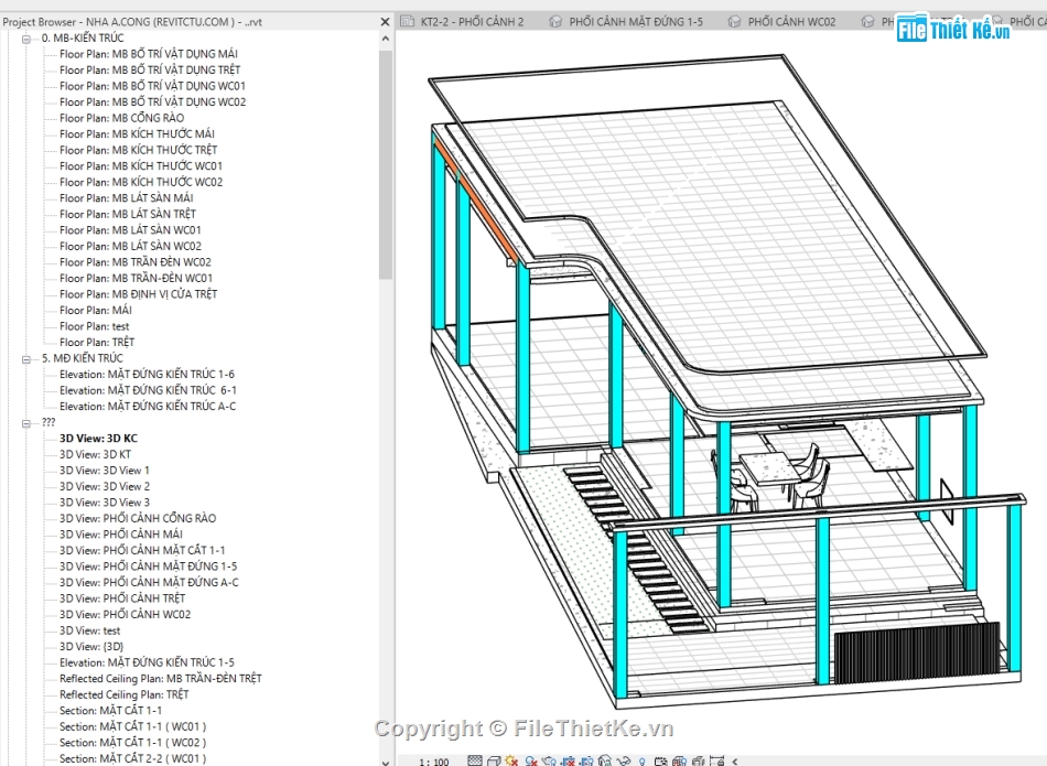 Revit nhà 1 tầng 7x14m,nhà phố 1 tầng 7x14m,File revit nhà phố 1 tầng,Kiến trúc nhà phố 1 tầng,bản vẽ revit nhà phố 1 tầng