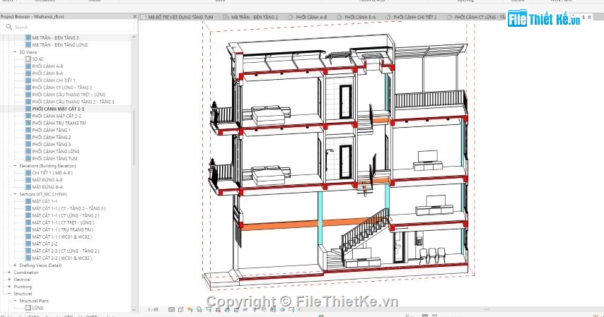 nhà phố 3 tầng,nhà phố 3 tầng revit,nhà phố 4 tầng revit,revit nhà phố 3 tầng,Bản vẽ nhà phố