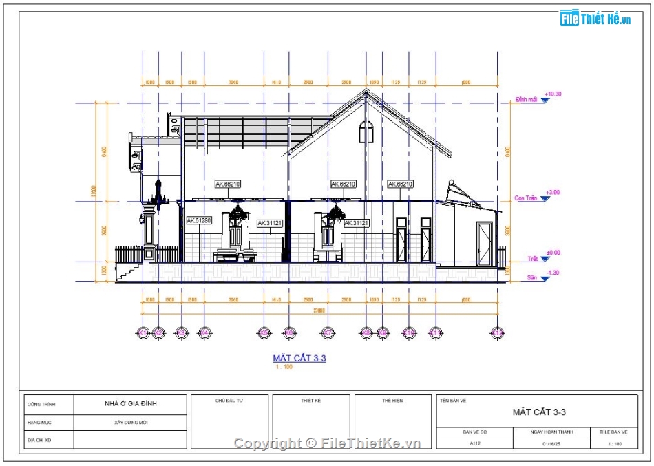 nhà cấp 4,bản vẽ revit,nhà vườn,nhà vườn mái thái