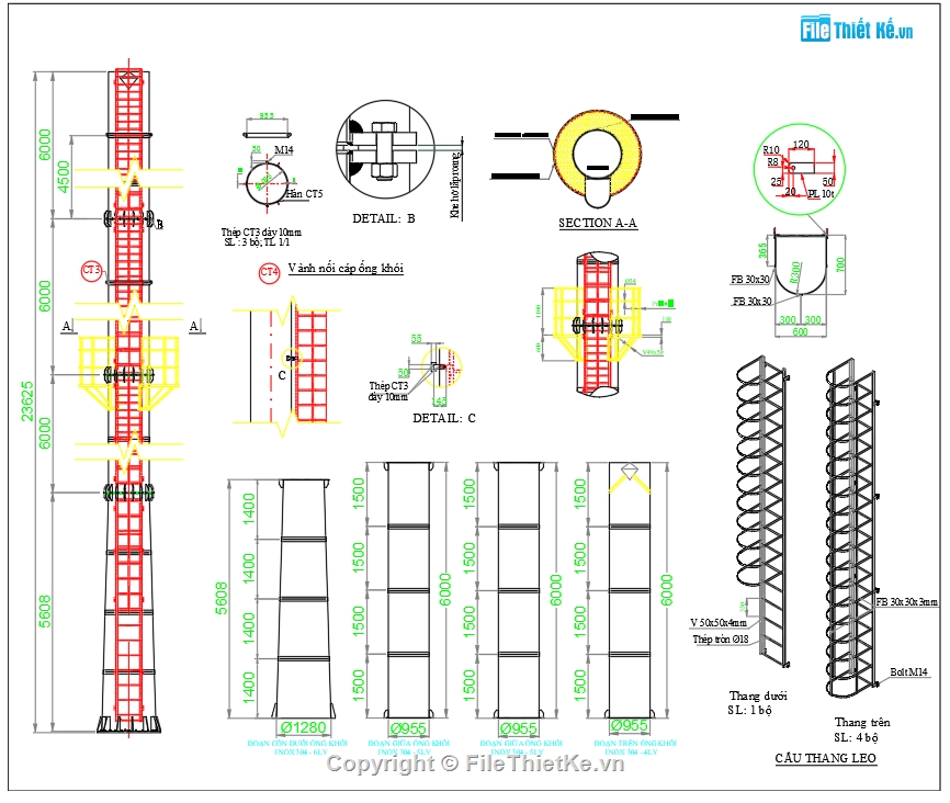 Bản vẽ autocad chi tiết ống khói,bản vẽ ống khói công nghiệp file cad,thiết kế ống khói công nghiệp