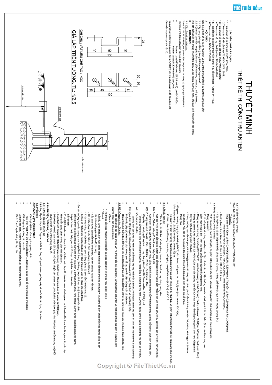 Bản vẽ thiết kế thi công nhà trạm bts và cột anten,nhà trạm bts,cột anten 45m,trạm phát sóng,trạm bts