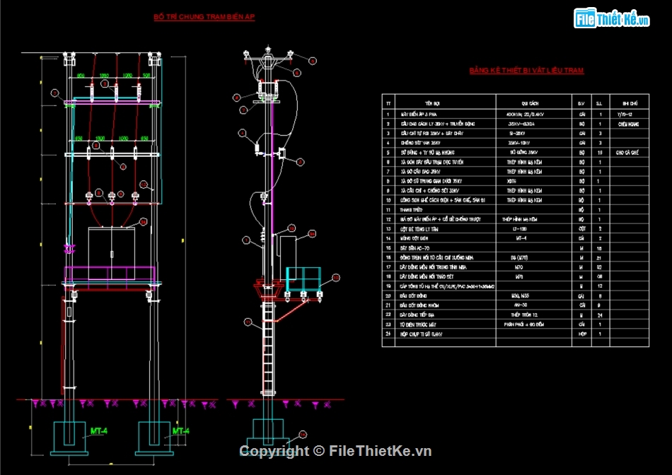 file cad trạm biến áp,trạm treo,trạm biến áp treo 400KVA,bản vẽ trạm biến áp nhà xưởng,bản vẽ thiết kế trạm biến áp,chi tiết trạm biến áp