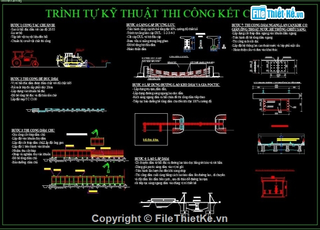 Bản vẽ thi công,cấu tạo dầm dẫn,thi công kết cấu nhịp,thi công dầm T,các bước thi công kết cấu nhịp,lao lắp dầm bằng giá long môn