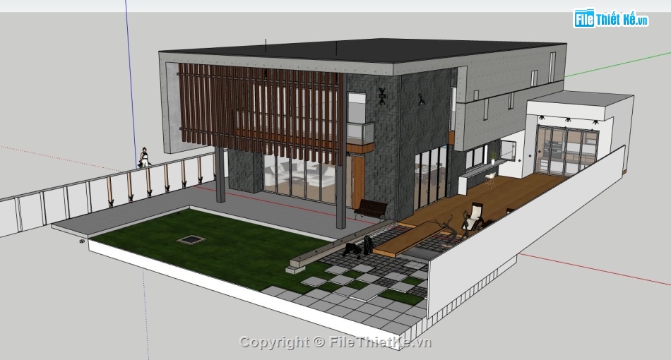 sketchup villa 2 tầng,ngoại thất sketchup,villa sketchup,villa 2 tầng