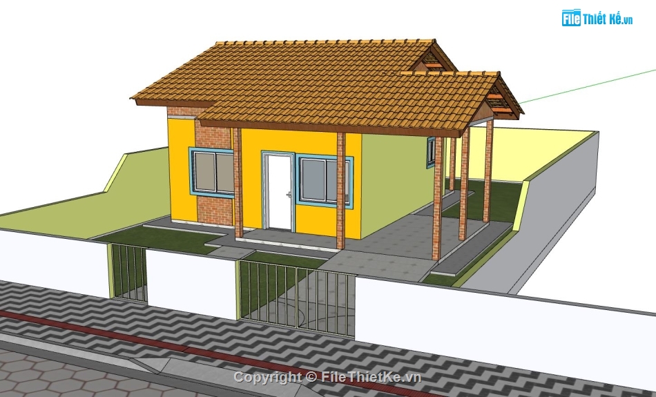 nhà cấp 4 sketchup,sketchup nhà cấp 4,model su nhà cấp 4